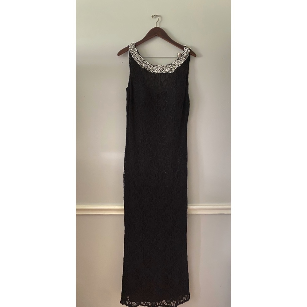 Black lace dress with pearls